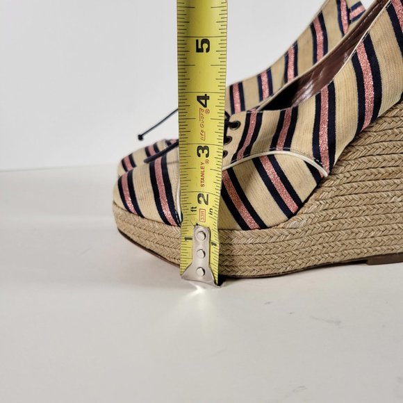 Tabitha Simmons STRIPED OXFORD WEDGE Pink Navy Espadrille Heels Women Sz 7.5 - Picture 5 of 11